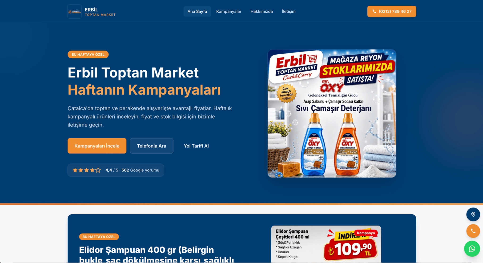 Erbil Toptan Market web sitesi ana sayfa tasarımı